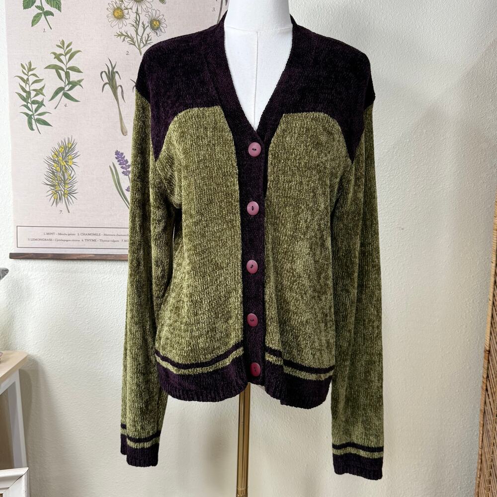 Vtg 80s 90s Chenille Cardigan Sweater Forest Fairy Grunge Witchy Whimsigoth S
